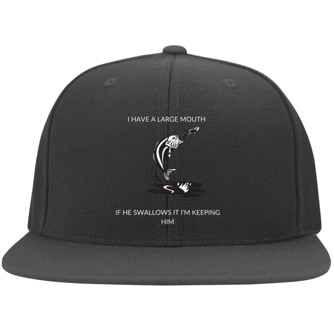 I HAVE A LARGE MOUTH (1) 6297F Embroidered Flat Bill Twill Flexfit Cap