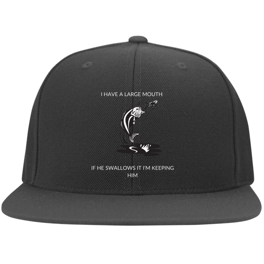 I HAVE A LARGE MOUTH (1) 6297F Embroidered Flat Bill Twill Flexfit Cap